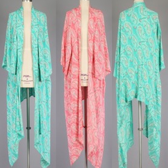 Sweaters - Paisley Print Open Woven Cardigan in PINK